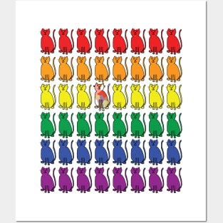 Cats in Rainbow Rows for Pride Posters and Art